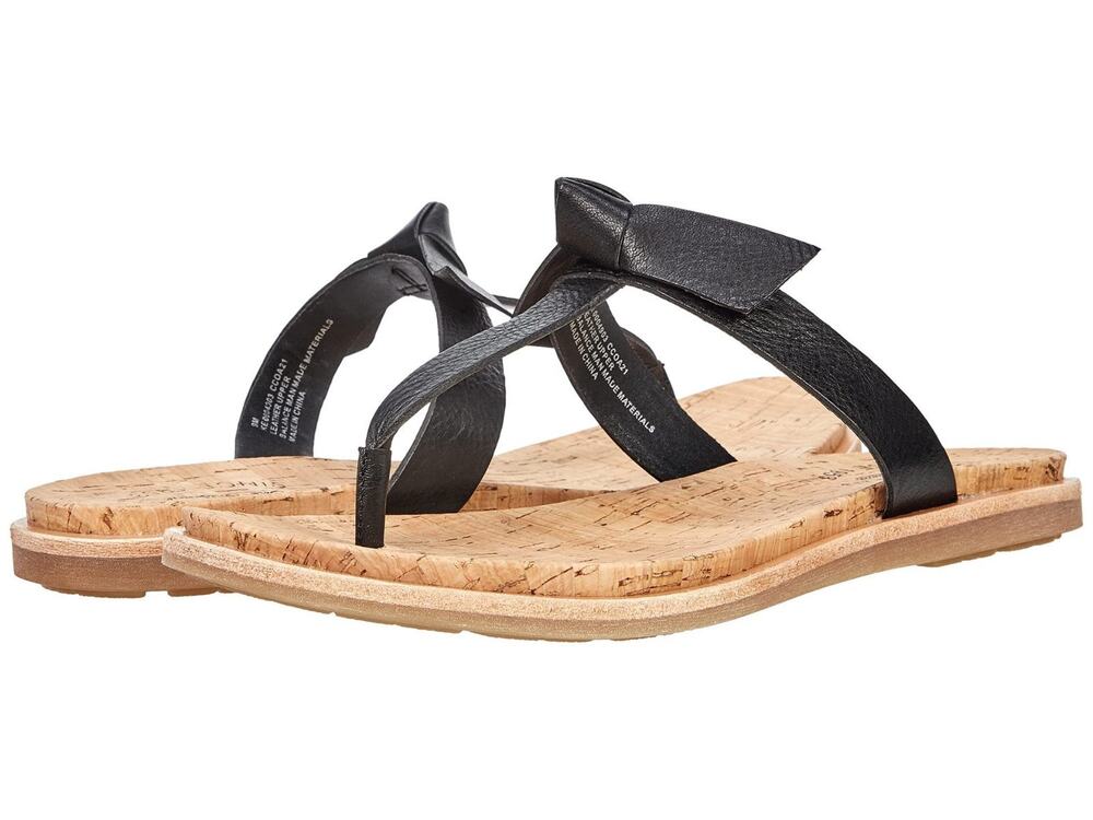 Kork-Ease Womens Blake T-Strap Leather Black Thong Sandals Shoes Size 9